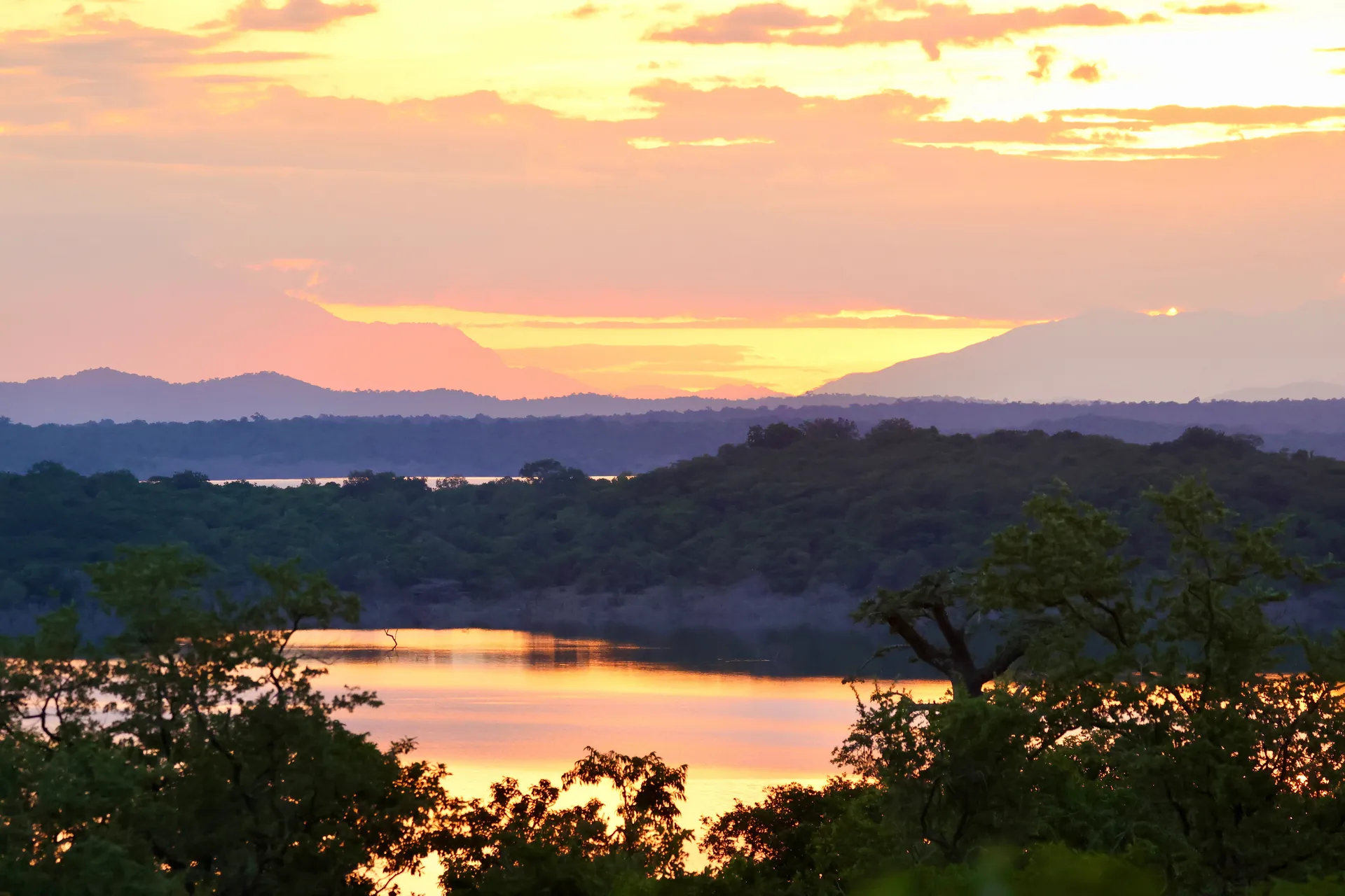 Sunset view over Nyerere Lake from Shangaa